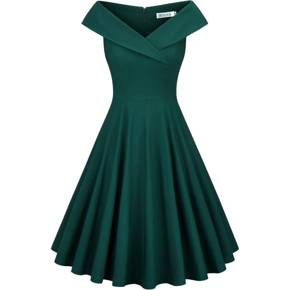 Women's Sleeveless V Neck Midi Swing Dress Vintage 1950s Retro Style